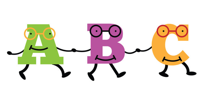 Happy ABC Letters Walking Hand in Hand. Learning and reading for children concept vector