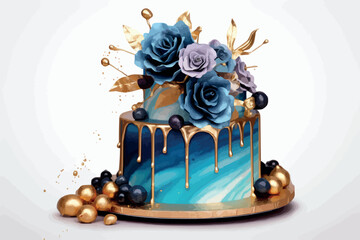 Watercolor Birthday cake illustration 