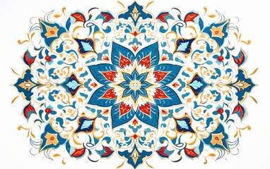 Fototapeta na wymiar Intricate Arabesque design reflecting Islamic geometry Isolated on White Background.