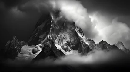  Majestic mountain peak rising above clouds, panoramic view of jagged peaks and valleys below © Philipp