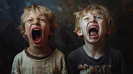 Fotobehang two children scream together laughing © nataliya_ua