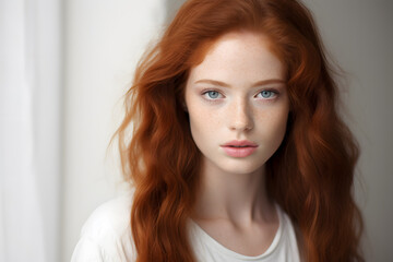Naklejka premium Closeup portrait ginger red hair beautiful woman