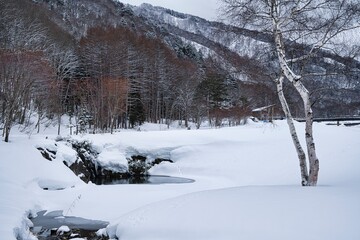 冬の檜枝岐村の風景