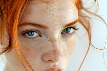 Closeup portrait ginger red hair beautiful woman