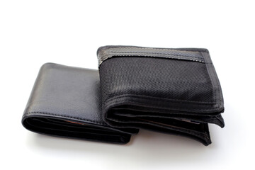 Black wallets on white background.
