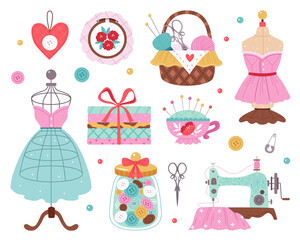Sewing icons in flat design