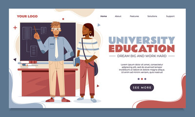 Hand drawn cartoon university education landing page
