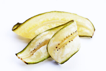 Banana chips, fried slices banana with green peel