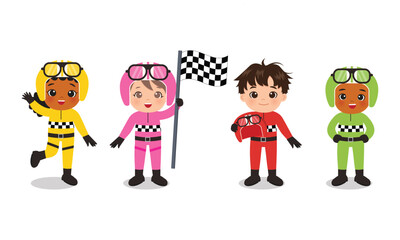 Cute boy and girl racer cartoon vector