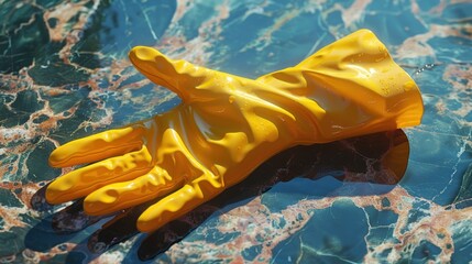  hand in yellow rubber glove
