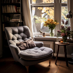 A cozy reading nook with a comfortable chair.