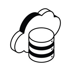 Database with cloud depicting isometric vector of cloud storage