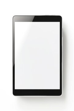 Tablet with black screen on white background