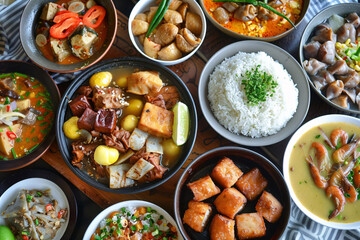 Assorted Traditional Korean Dishes on a Table