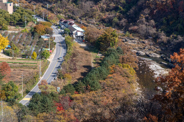 High-angle view of the autumn valley