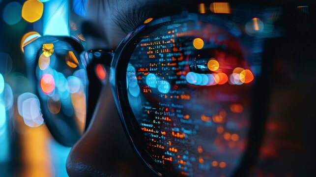 Programming Code in Glasses Reflection