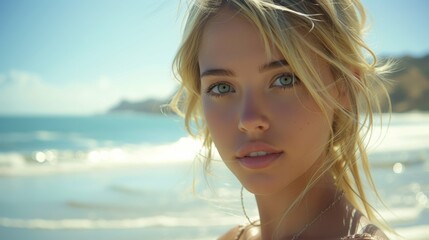 Fototapeta premium Young Blonde Woman at Beach