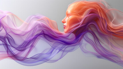 Abstract colorful smoke pattern, art representing a colored veil or immaterial wave floating in the air forming a woman's face, haunting memory, presence, female ghost on transparent background - obrazy, fototapety, plakaty