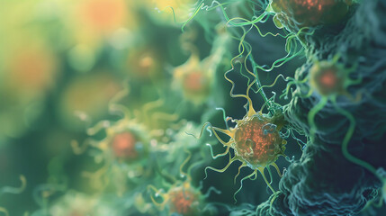 Microscope virus close up. Life inside a person - obrazy, fototapety, plakaty