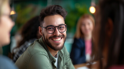 Modern Businessman with a Friendly Smile in a Team Meeting