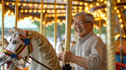 Enjoying a Carousel Ride. Fictional Character Created By Generated By Generated AI.