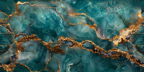 Luxurious seamless background concept featuring gold details on turquoise marble texture. Concept Luxurious Background, Gold Details, Turquoise Marble Texture, Seamless Design