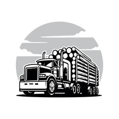 Silhouette of logging truck illustration logo vector © winana