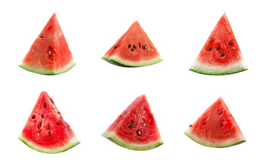 Collection of sliced watermelons isolated on a transparent background, PNG