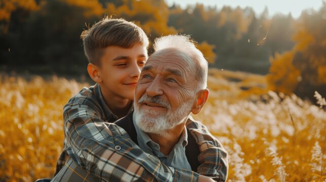 A Heartwarming Moment between a Young Man and his Grandfather. Fictional Character Created By Generated By Generated AI.