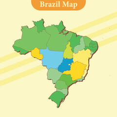 Obraz premium National map of Brazil map vector with regions and cities lines and full every region