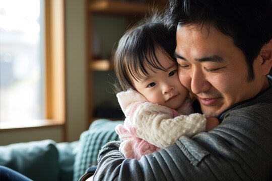 A Heartwarming Moment of a Father Hugging His Baby Daughter. Fictional Character Created By Generated By Generated AI.