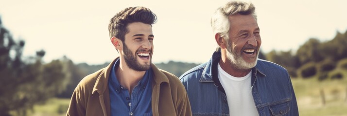 Two Men, One Young and One Old, Smiling and Laughing Together. Fictional Character Created By Generated By Generated AI.