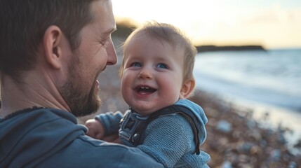 Fototapeta premium A joyful moment between a father and his baby Daughter. Fictional Character Created By Generated By Generated AI.