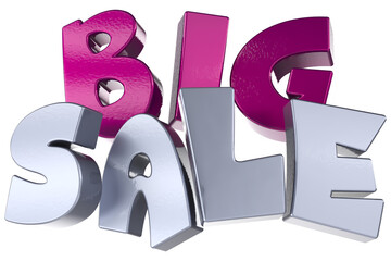 Font Big Sale Pink And Silver 3D Render