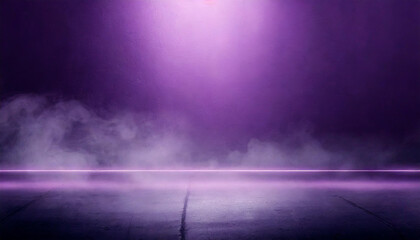 Dark street, asphalt abstract violet background, empty dark scene, neon light, spotlights The concrete floor and studio room with smoke float up the interior texture for display products, Night view 