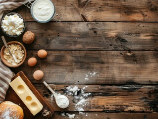 Dairy products on a wooden table. National Dairy Day.