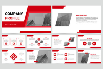 Red modern business work report slide presentation template - obrazy, fototapety, plakaty