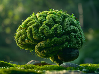 Gehirn aus grünen Büschen geformt, ai generativ - obrazy, fototapety, plakaty