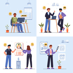 Job fair hand drawn flat composition set
