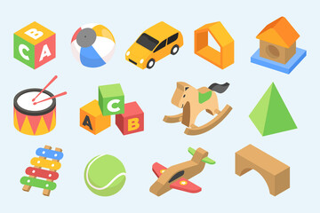 Isometric cartoon cute toys set