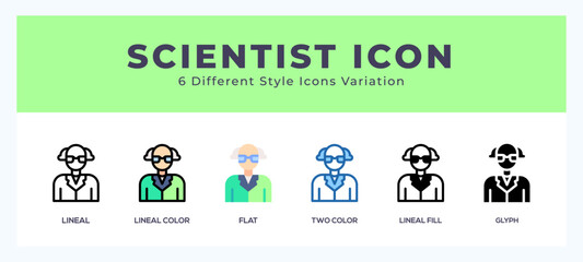 Obraz premium Scientist icon in filled. thin line. outline stroke and flat style.