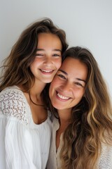 Mother and Daughter Smiling for the Camera. Fictional Character Created By Generated By Generated AI.