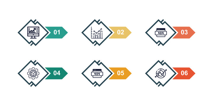 outline icons set from business and analytics concept. editable vector included bars graphic on screen, bar stats, merge charts, production, database interconnected, graph icons.