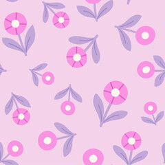Fototapeta na wymiar Cute vector floral seamless pattern. Colorful flowers background. Trendy repeat texture for fashion print, wallpaper or fabric.