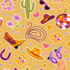 Naklejka premium Western Themed Seamless Pattern