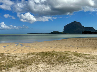 La Prairie beach with Le Morne Brabant mountain in the distance