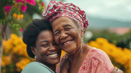 A Beautiful Bond between a Young Woman and an Older Family Member. Fictional Character Created By Generated By Generated AI. - obrazy, fototapety, plakaty