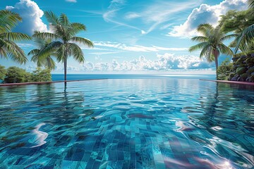 Luxurious Infinity Pool Overlooking a Serene Ocean Horizon
 - obrazy, fototapety, plakaty