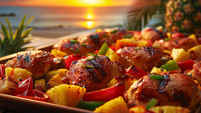 Sunset Barbecue with Hawaiian Chicken Kabobs