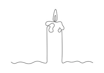 Continuous one line drawing of candle vector illustration. Premium vector